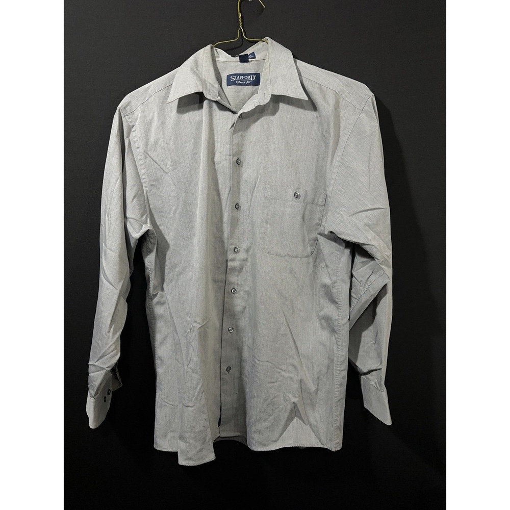 Stafford Men's 15.5 34/35 Gray Dress Shirt Relaxed Fit Long Sleeve Classic
